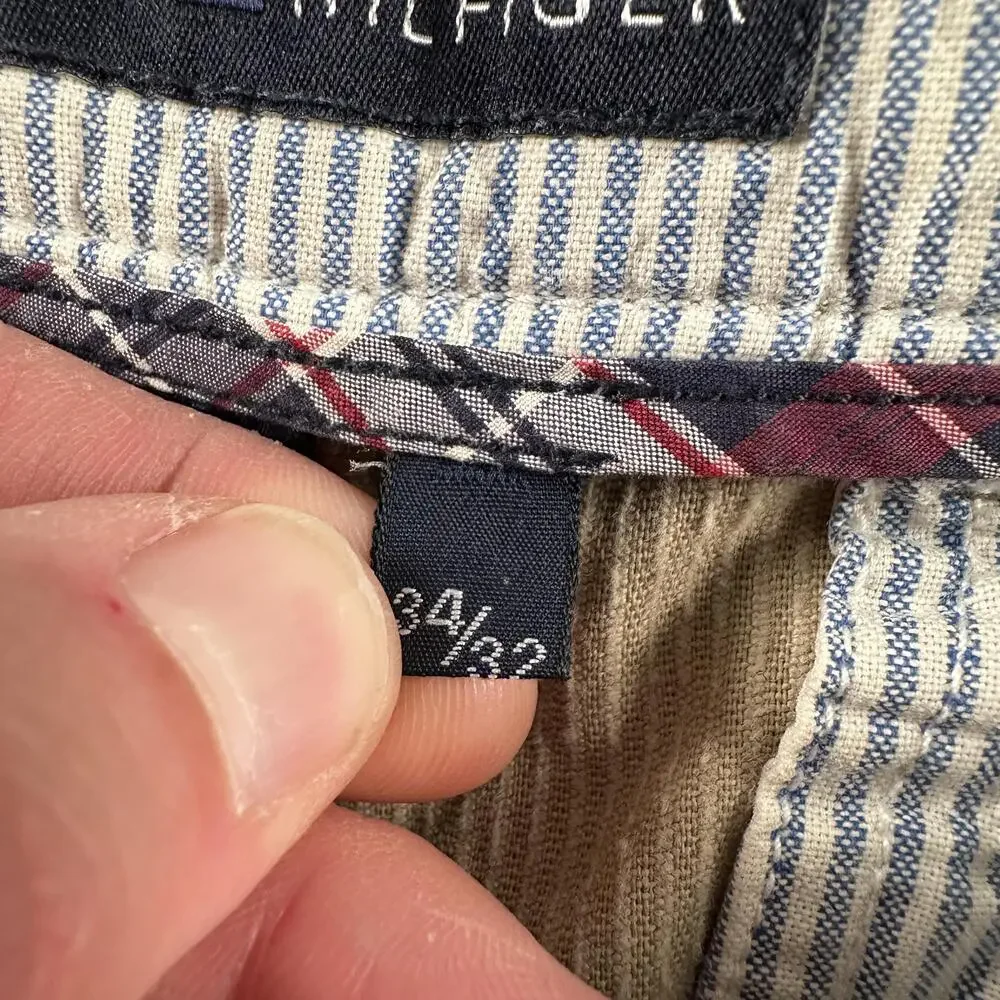 Vtg Tommy Hilfiger Corduroy Pants Mens 34x32 Beige Pleated Straight Chino Casual